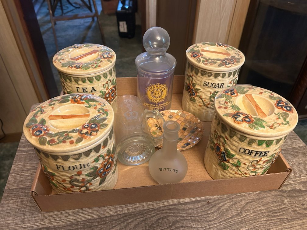 Canister set, misc. glassware