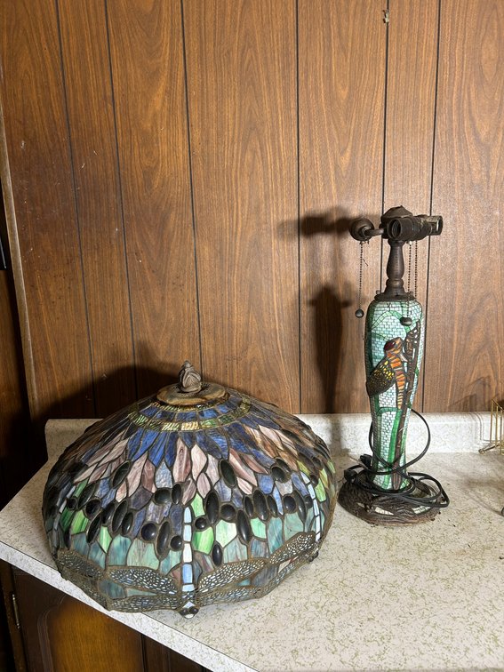 Dragonfly lamp with multi-color shade