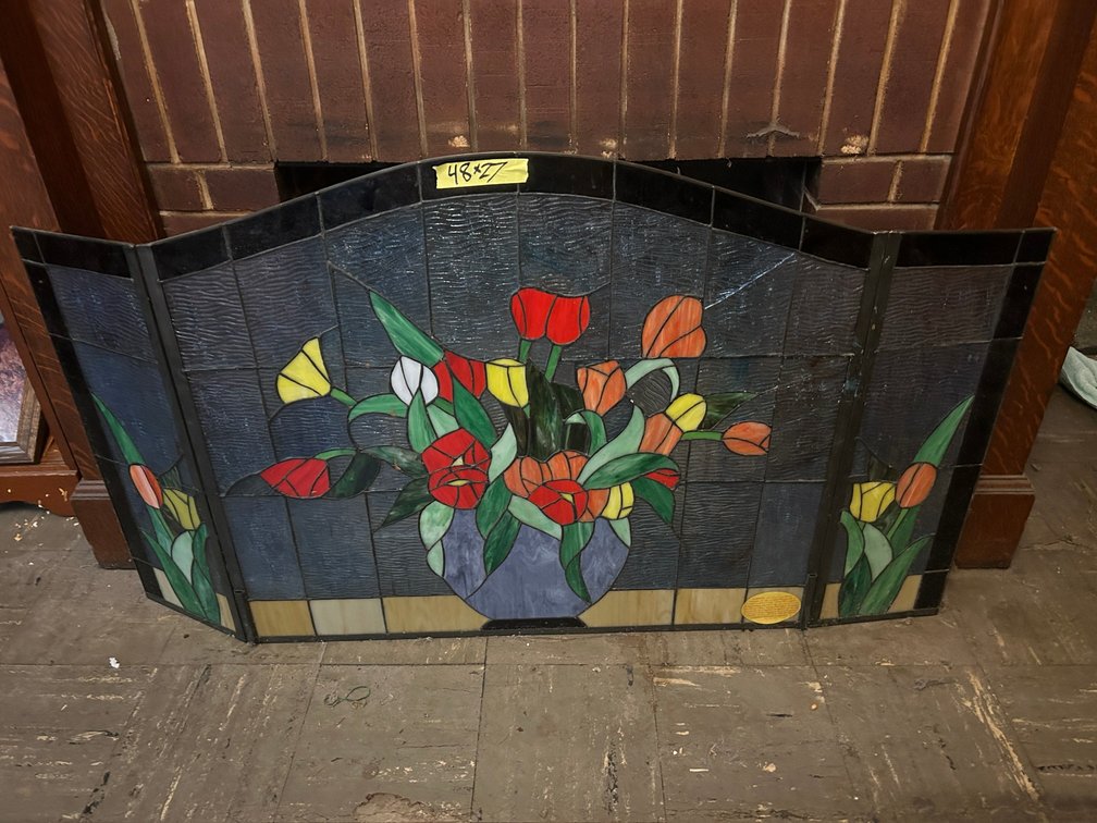 Stained glass fireplace cover-has small damage