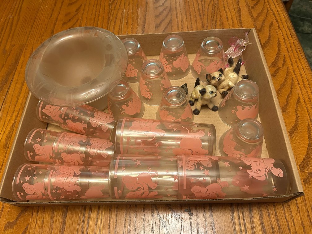 Pink elephant barware, depression era bowl