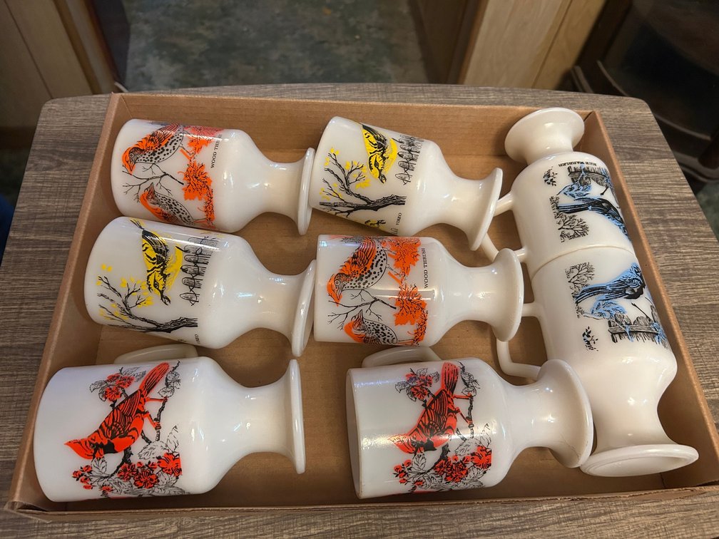 Bird decorated glass coffee mugs