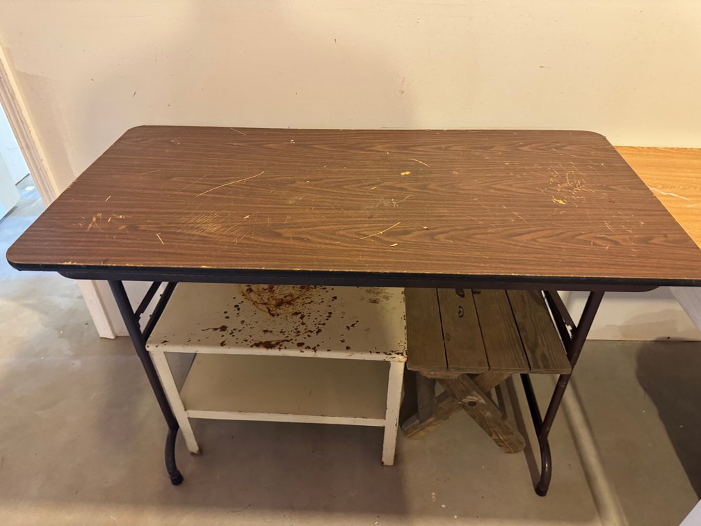 Folding Table, Metal 2-Shelf Unit & Wood Folding Small Table