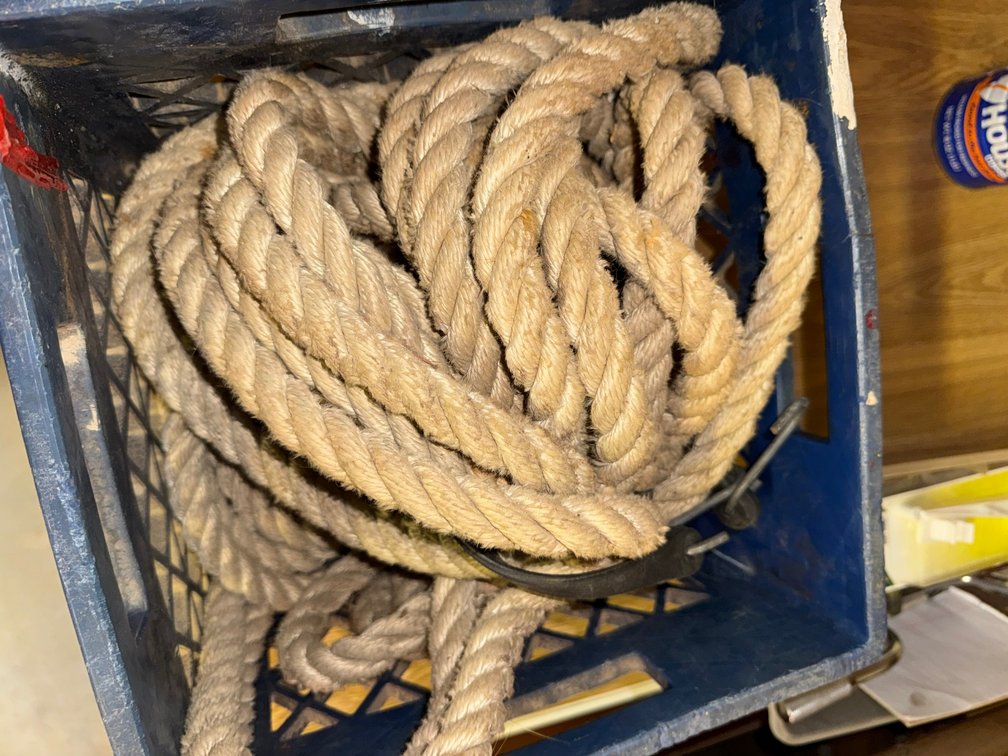 Thick twisted natural fiber rope often used for landscaping