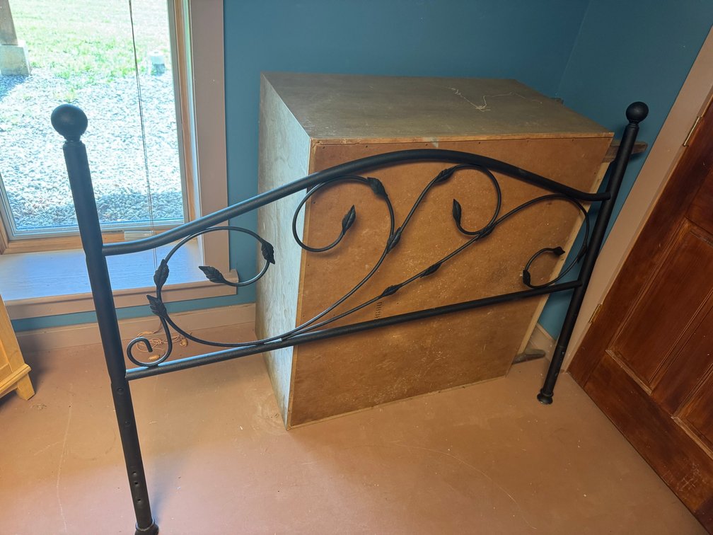 Wrought iron headboard, Dresser