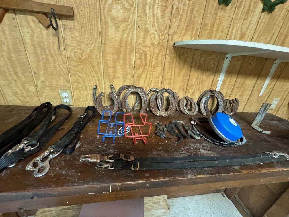 Used steel horseshoes, misc. stable equipment