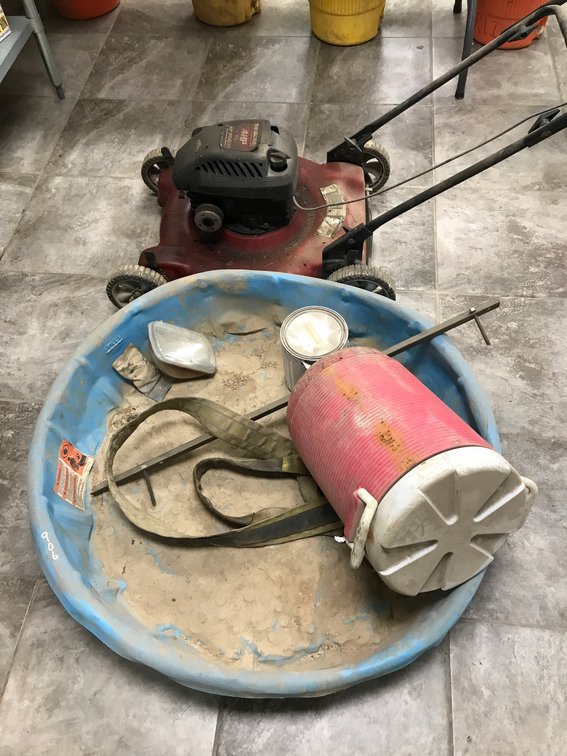 Lawn Mower, 5 Gallon Water Cooler, Baby Pool, Paint Can