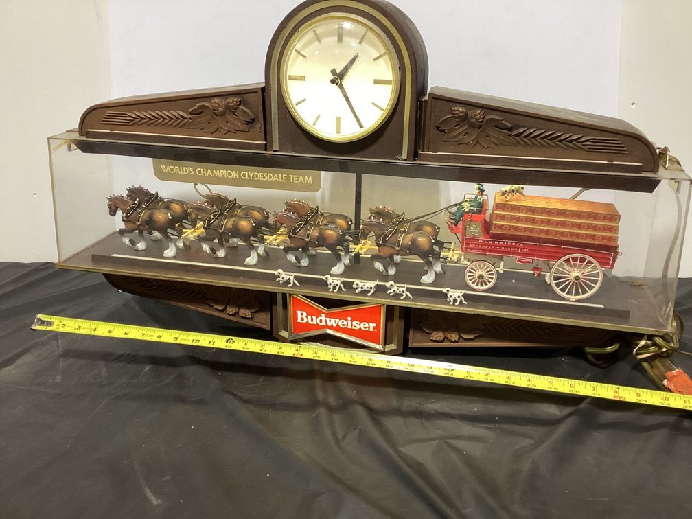 Vintage Budweiser World's Champion Clydesdale Team Bar Sign and Clock