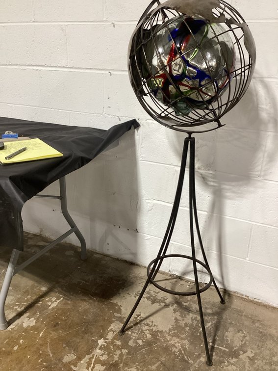 Mid Century Modern Metal globe with Glass Gazing Ball