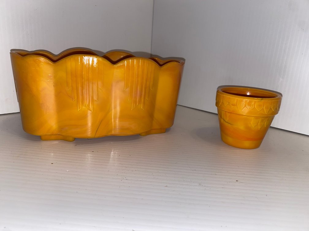 Vintage Akro orange planter and flower pot