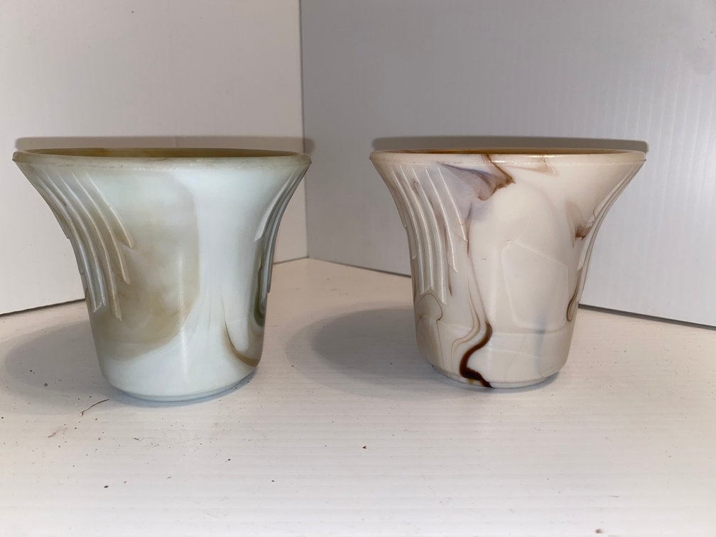 2 Akro agate flower pots slag glass