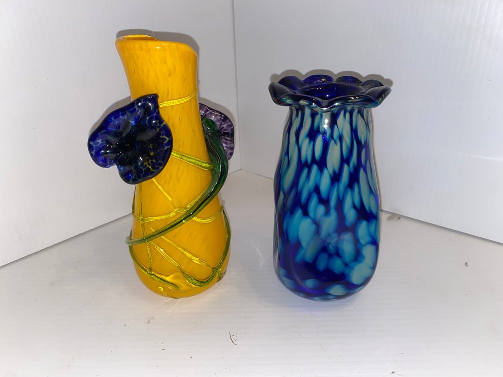 2 Hand blown art glass vases