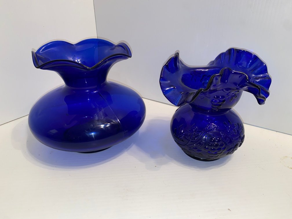 2 Cobalt blue ruffled edge vases