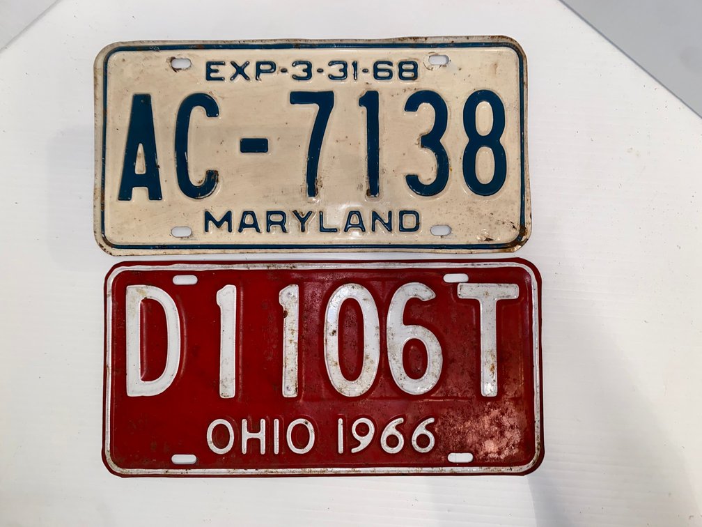 Vintage 1960s Ohio & Maryland License Plates