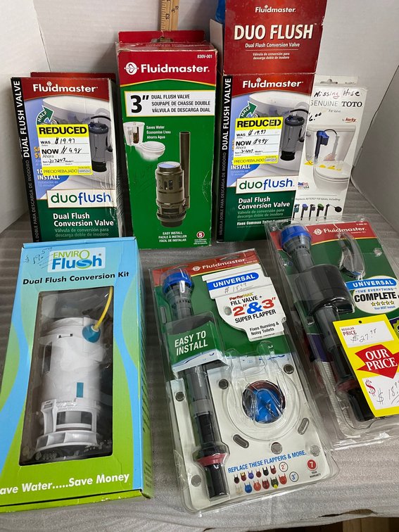 Toilet flush kits, Fluid Master Enviroflush, some marked Universal