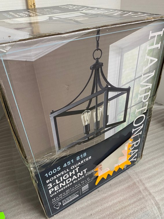 Hampton Bay Boswell Quarter 3 light pendant light fixture-distressed black finish