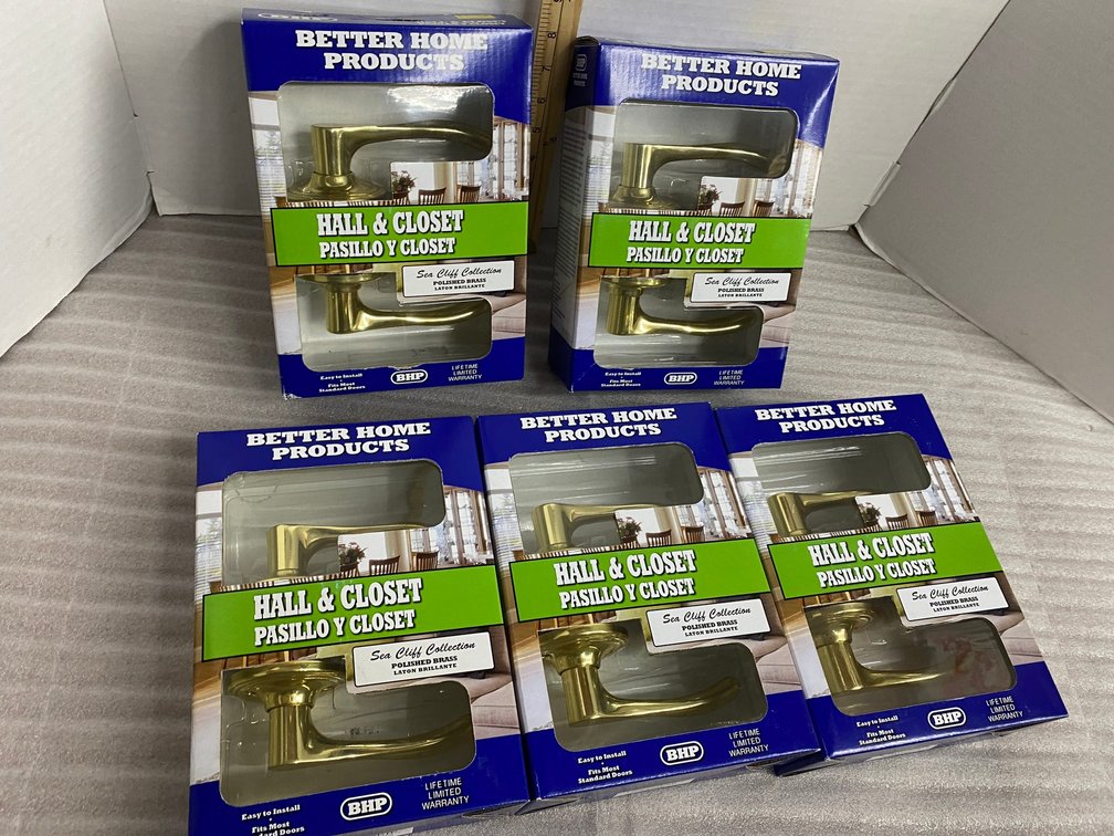 5 Better Home Products Sea Cliff Collection polished brass hall and closet door handles