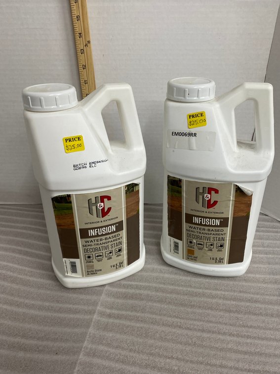 Two 1 gallon jugs of H&C interior and exterior infusion water base semi-transparent decorative stain