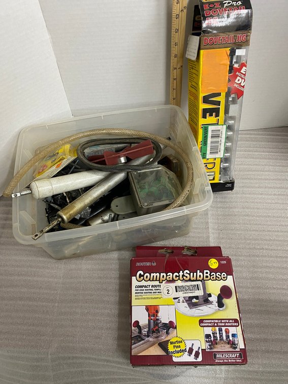 Easy Pro dovetail jig, router compact sub base, door closers