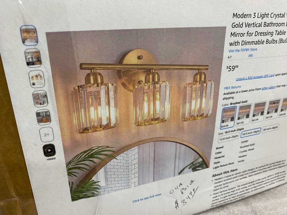 Modern 3 light crystal vanity light-brush gold