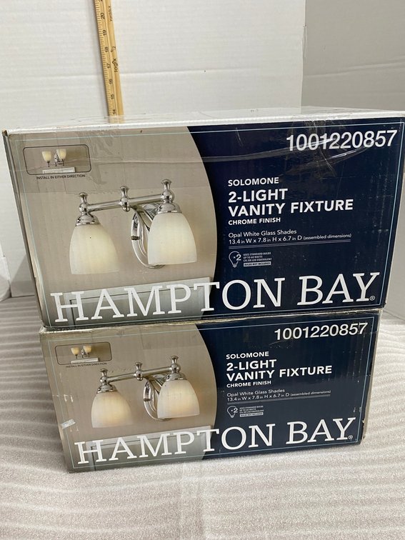 2 Hampton Bay 2 light vanity fixtures-Solomone with chrome finish