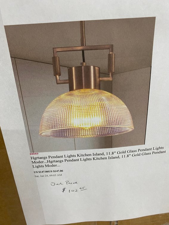 Pendant light-gold glass