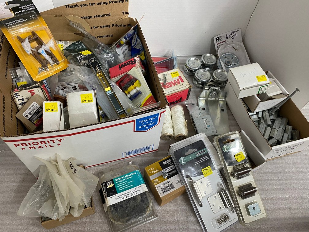 Hardware-hinges, door rollers, all thread couplers, Allen wrenches, string