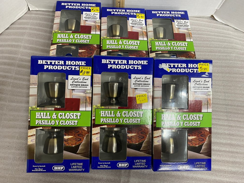 6 Better Home Products Lands End collection antique brass hall and closet door knobs