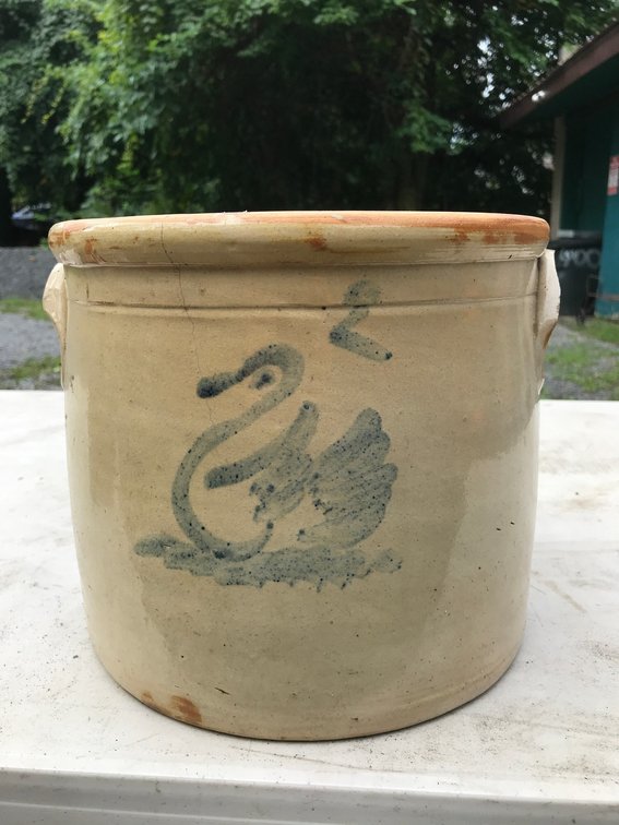 Swan Decorated Stoneware Crock