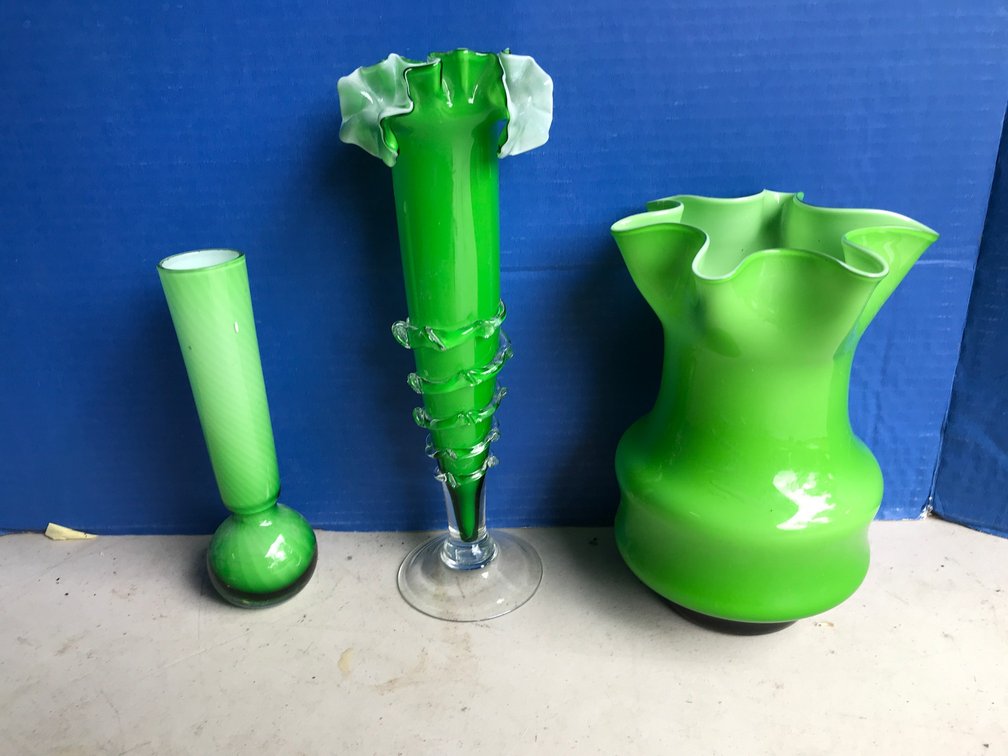 Green glass Vases