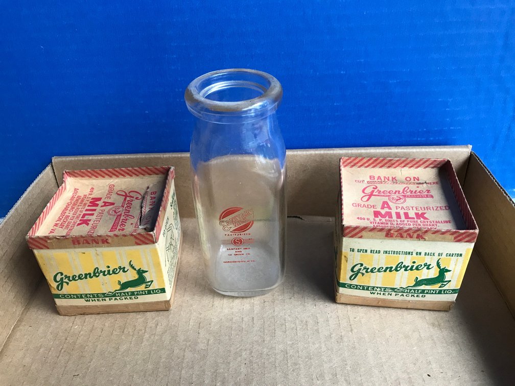 Morgantown Milk Bottle, Greenbrier Milk Cartons