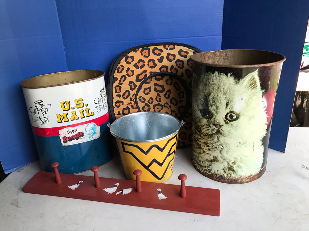 Metal  Garbage Cans, Wall Rack, Etc.