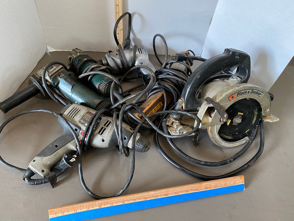 Black and Decker Circular Saw, Angle Grinders, Electric Drills, Work Light