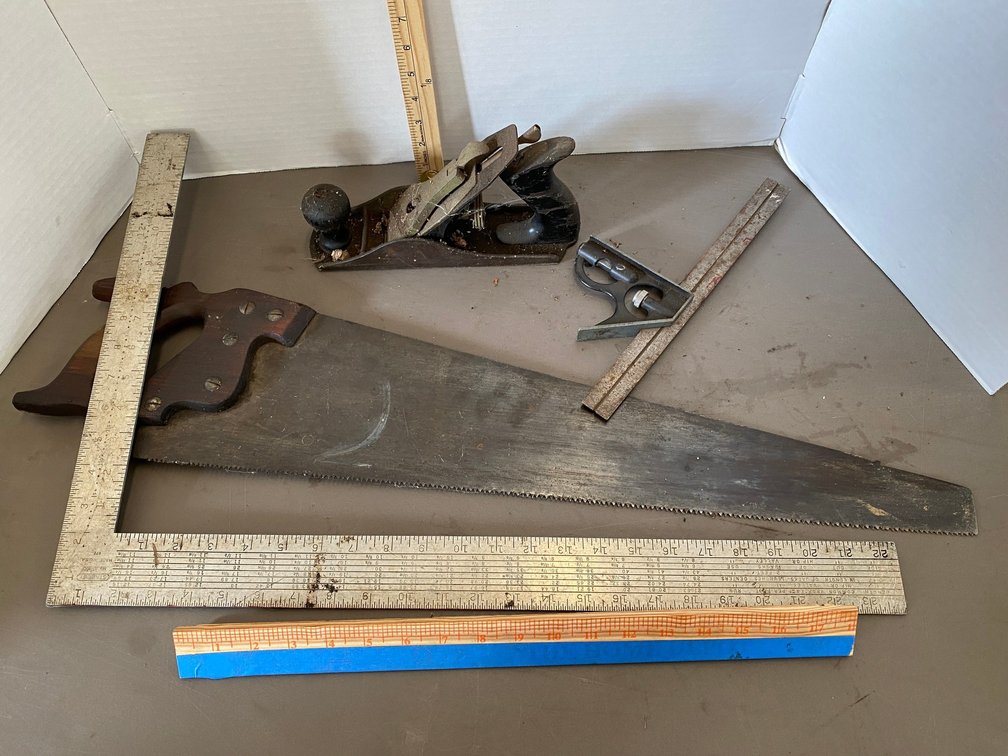 Wood Plane, Hand Saw, 2-Squares
