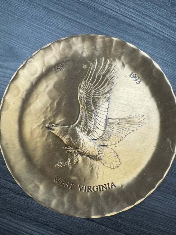 Commemorative hammered metal charger
