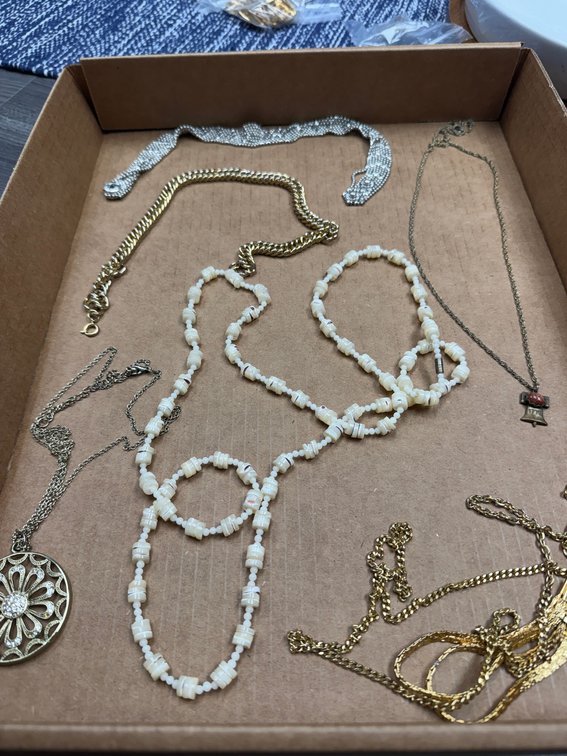Variety of beaded necklaces, metal necklaces, bracelets