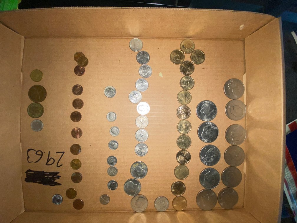 Flat of misc. coins, President's dollars, Eisenhower dollars