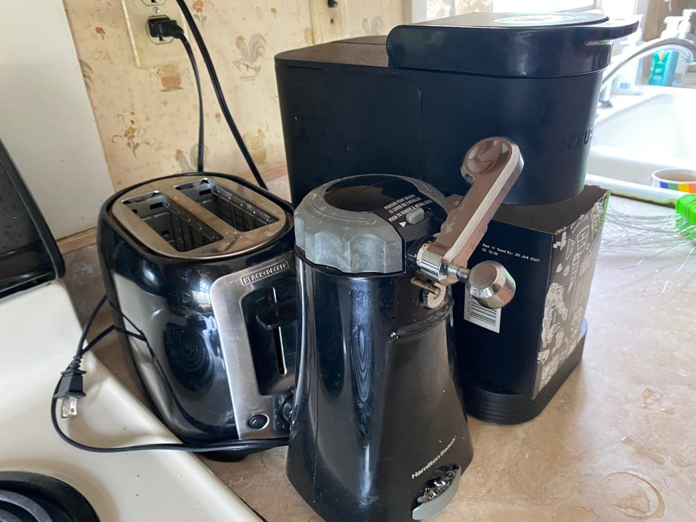 Toaster, can opener, coffee maker