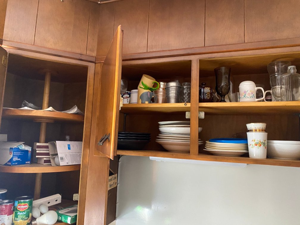 Contents of dishes and cups in 2 cabinets
