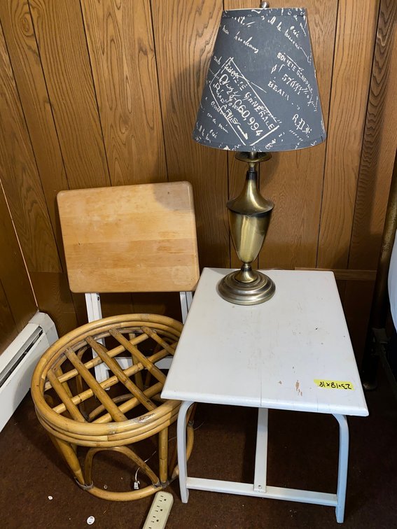 Table lamp, Tables (round one does not appear to have glass)