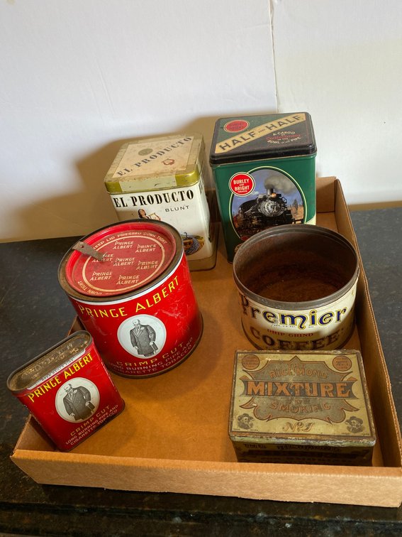 Tobacco tins, coffee tins