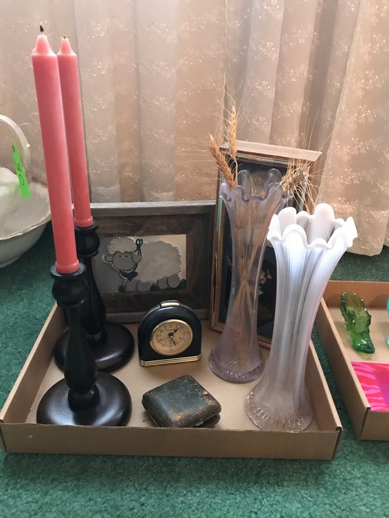 Candlesticks, glass vases
