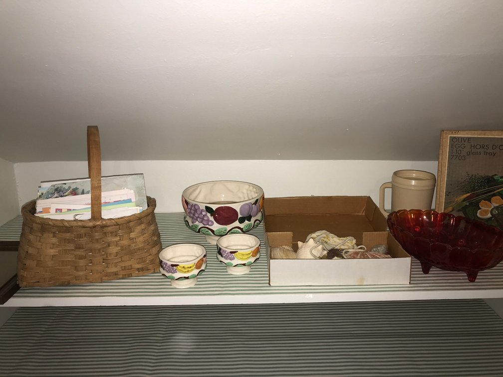 Greeting cards, seashells, misc. items