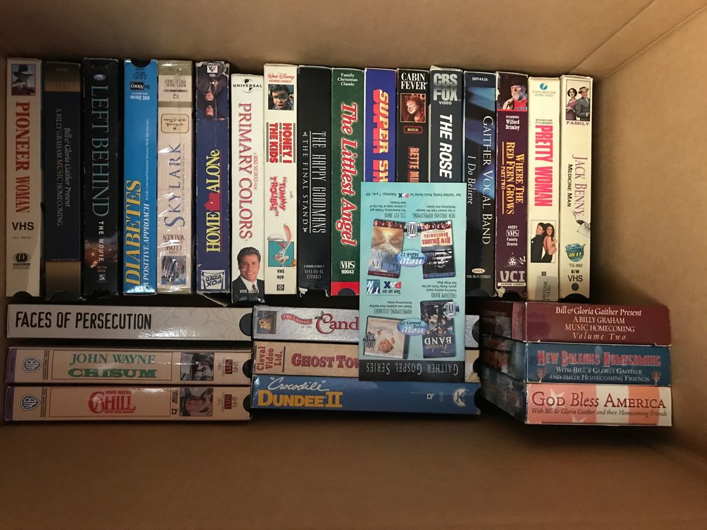 Box of VHS tapes