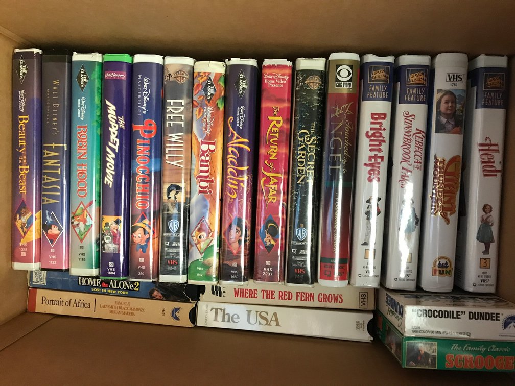 Box of VHS tapes