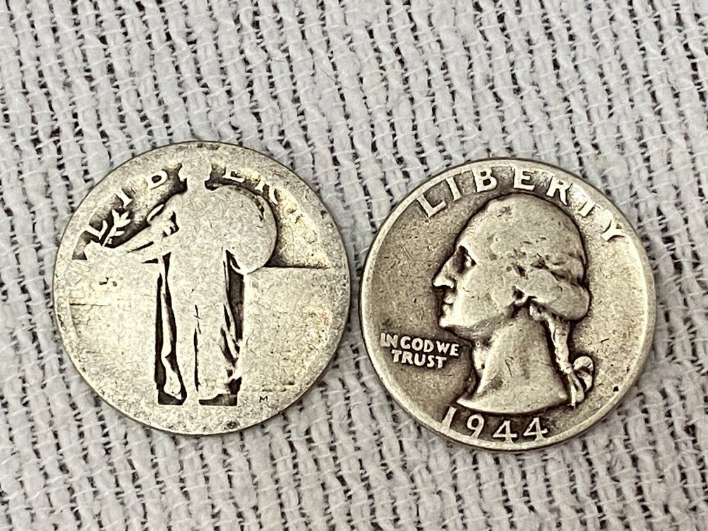 2-Quarters, 1-1944 Washington, 1-Standing Liberty Date is Worn Off