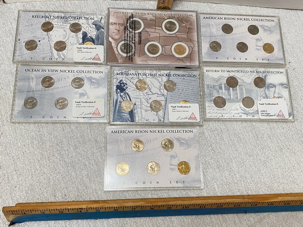 Nickel Collection Coin Sets- American Bison Return to Monticello Louisiana Purchase, American Bison Ocean and View, Keel Boat Nickel, Keelboat Journey Nickel Collection