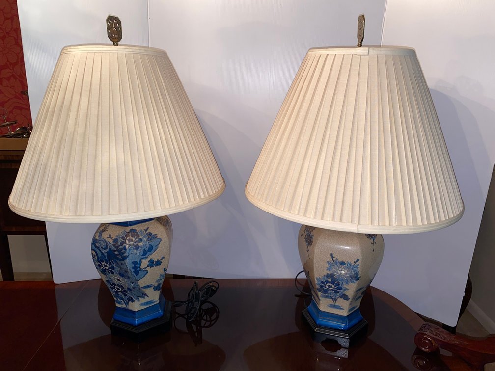 2-Oriental Style Blue Ceramic Lamps