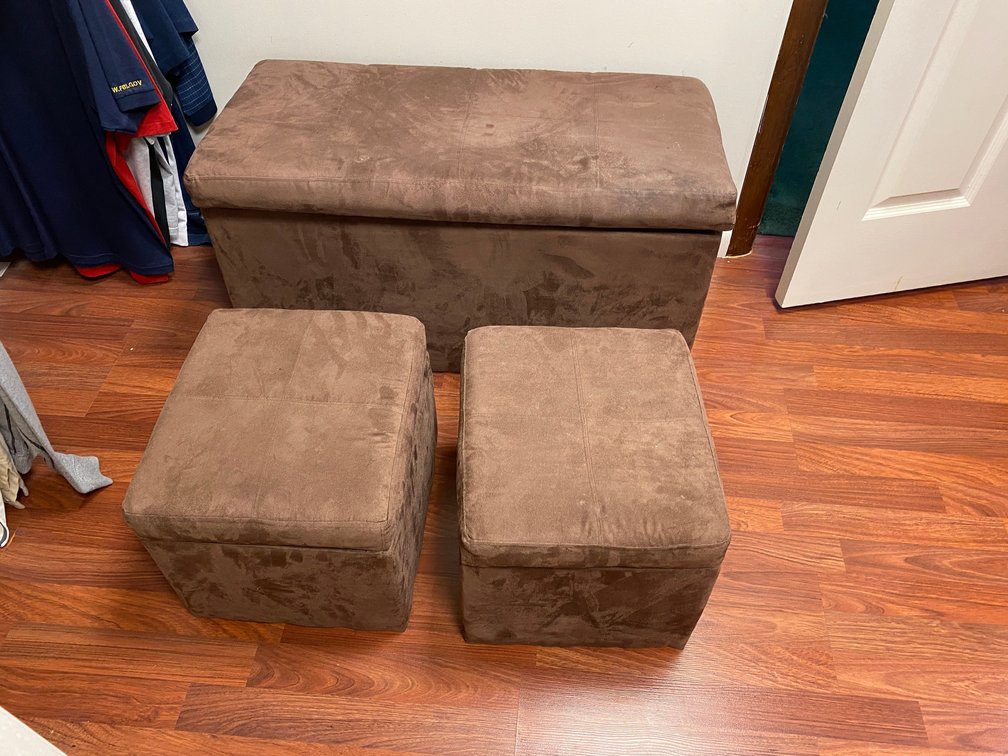 Storage bench and 2 ottomans