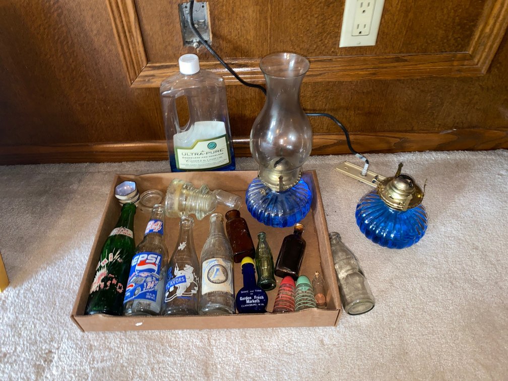 Vintage Soda Bottles, Insulator, 2- Oil Lamps