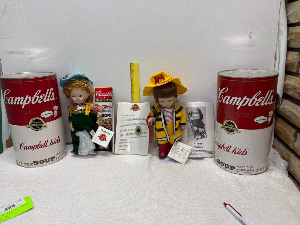 2-Porcelain 10 inch Campbells Kids Scarecrow and Fireman